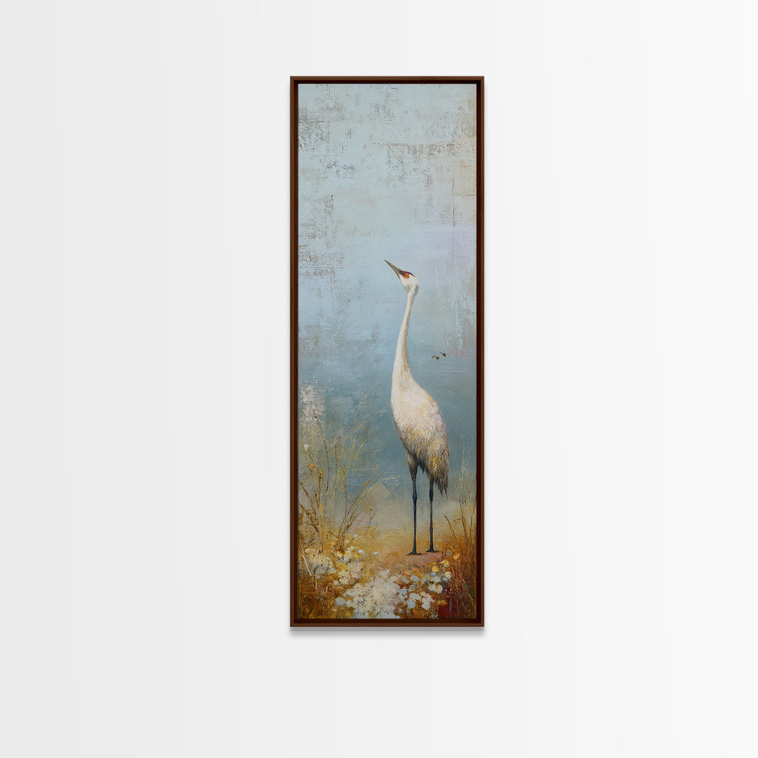 White Crane in Misty Morning Framed Canvas Print, Yoga Studio Art, Black and White Art, Yoga Studio Decor, Fine Art, Balance, YSA-1x3-75