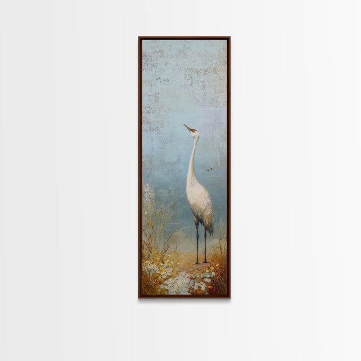 White Crane in Misty Morning Framed Canvas Print, Yoga Studio Art, Black and White Art, Yoga Studio Decor, Fine Art, Balance, YSA-1x3-75