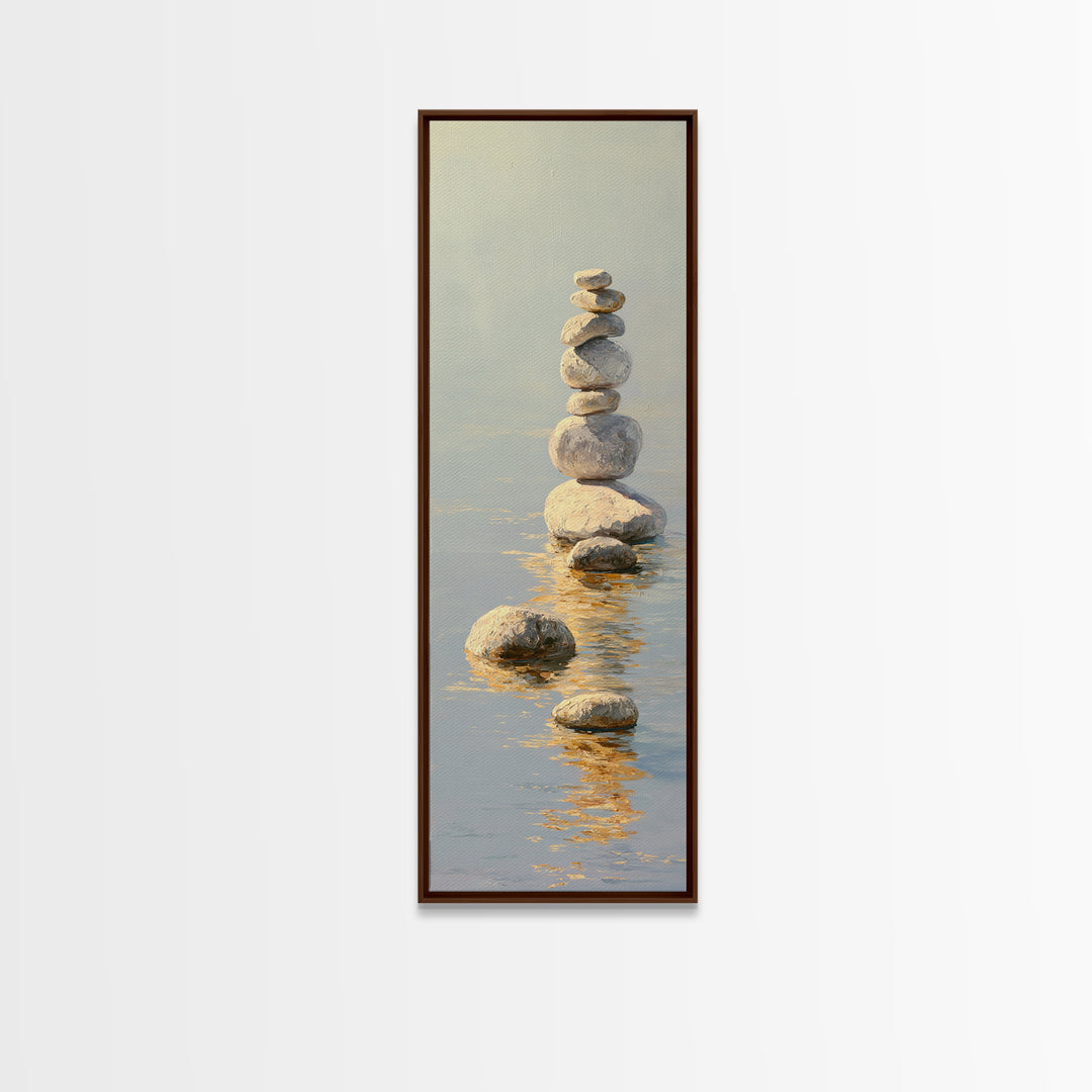 Balanced Stones Beside Calm Water Canvas Print, Yoga Studio Art, Wall Art Printable, Yoga Studio Decor, Fine Art, Balance, YSA-1x3-88
