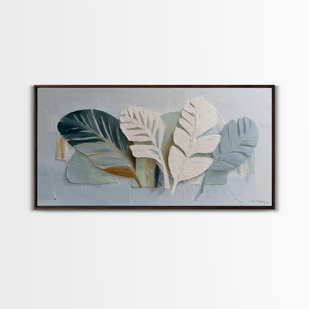 Gentle Palm Leaf Shadow on Plaster Framed Canvas Print, Yoga Studio Art, Fine Art Print, Yoga Studio Decor, Fine Art, Balance, YSA-2x1-20