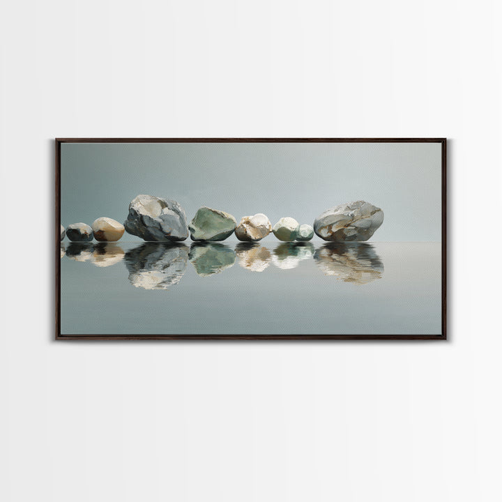 Sunrise Mountain Lake Reflection Canvas Print, Yoga Studio Art, Living Room Decor, Yoga Studio Decor, Oil Painting, Balance, YSA-2x1-64
