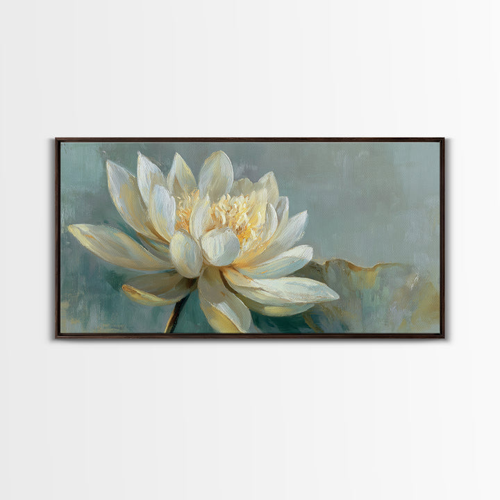 Lotus Flower with Soft Golden Glow Canvas Print, Yoga Studio Art, Minimalist Art, Yoga Studio Decor, Fine Art, Balance, YSA-2x1-71