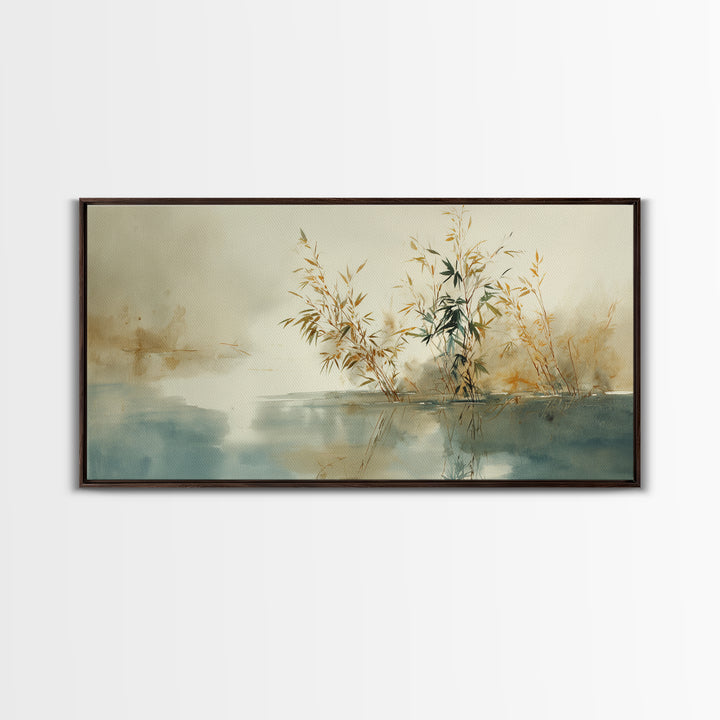 Bamboo and Mist Ink Wash Composition Canvas Print, Yoga Studio Art, Contemporary Art, Yoga Studio Decor, Fine Art, Balance, YSA-2x1-78
