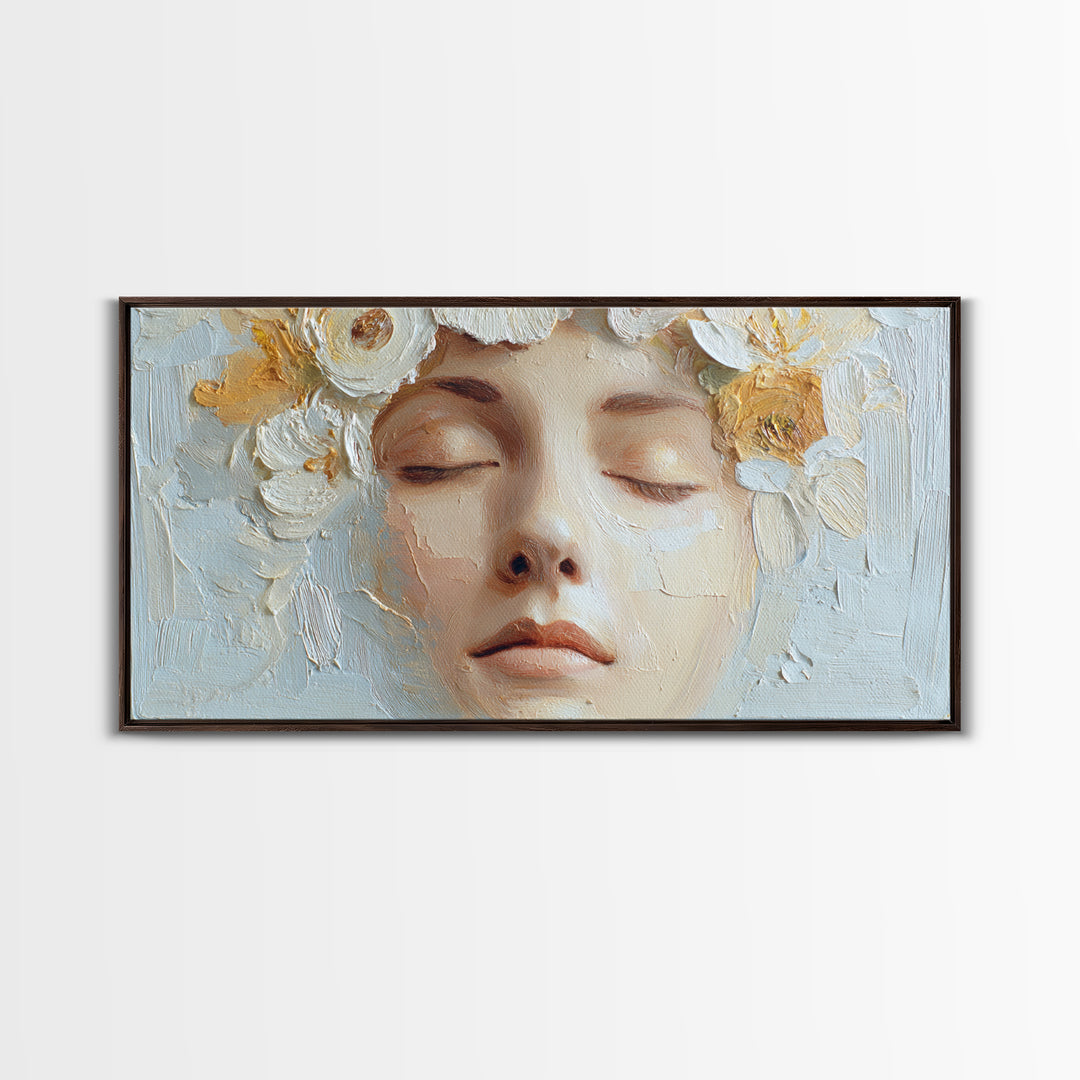 Closed Eye Face Framed Canvas Print, Yoga Studio Art, Yoga Studio Decor, Watercolor Art, Balance, Bedroom Wall Art, YSA-2x1-9