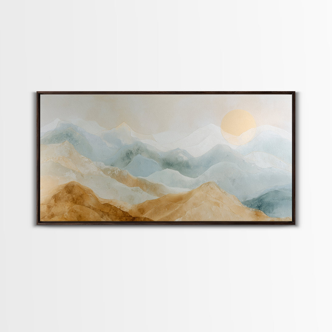 Moon Phase Arc Above Mountain Silhouette Framed Canvas Print, Yoga Studio Art, Metal Wall Decor, Yoga Studio Decor, Balance, YSA-2x1-97