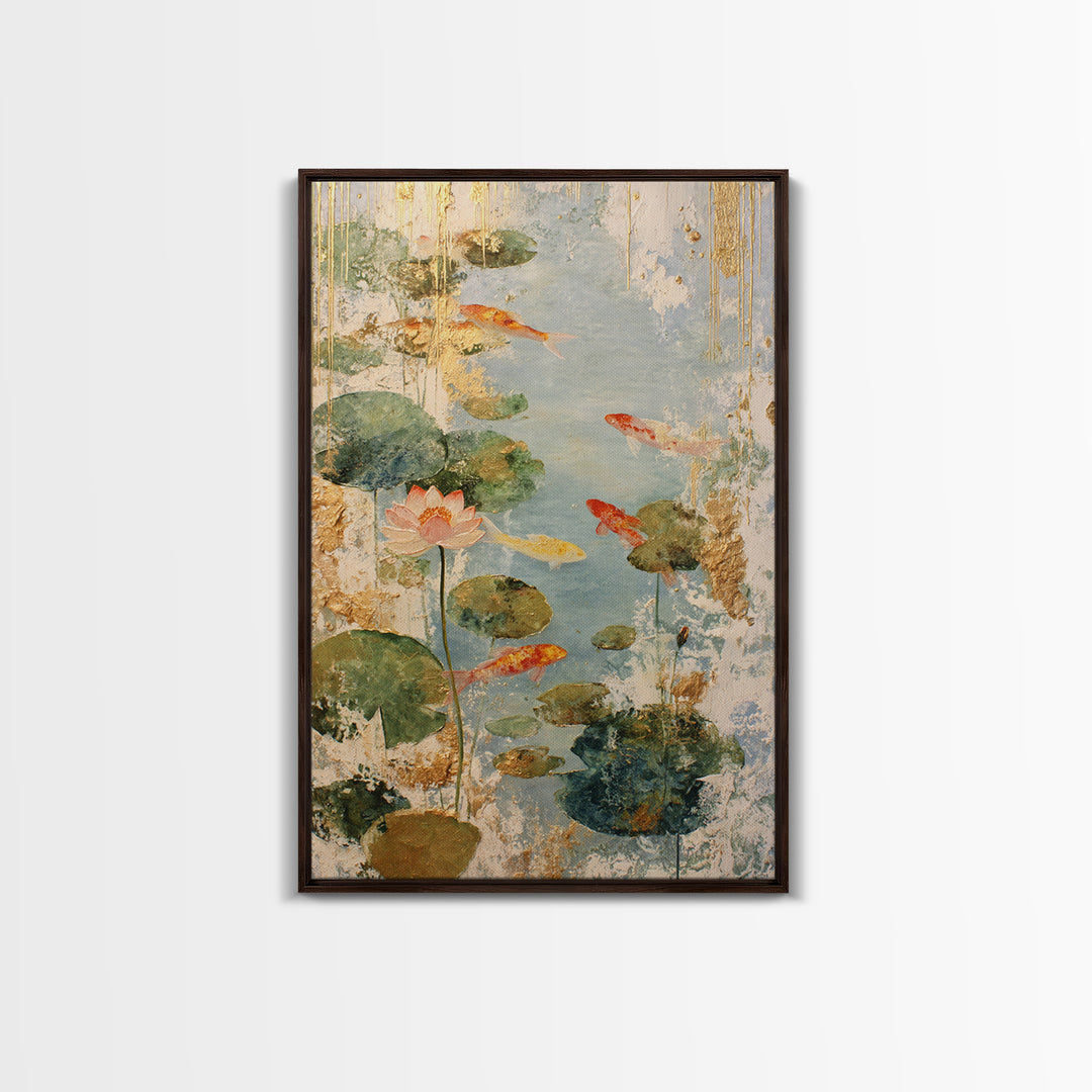 Lotus and Koi Water Scene Framed Canvas Print, Yoga Studio Art, Yoga, Yoga Studio Decor, Fine Art, Balance, Nature Prints, YSA-2x3-78
