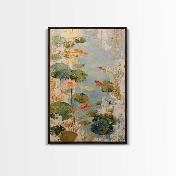 Lotus and Koi Water Scene Framed Canvas Print, Yoga Studio Art, Yoga, Yoga Studio Decor, Fine Art, Balance, Nature Prints, YSA-2x3-78