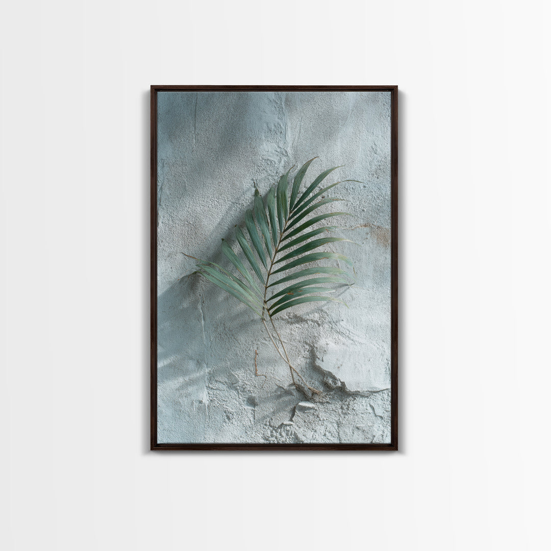Gentle Palm Leaf Shadow on Plaster Framed Canvas Print, Yoga Studio Art, Yoga Gift, Yoga Studio Decor, Watercolor Art, Balance, YSA-2x3-8