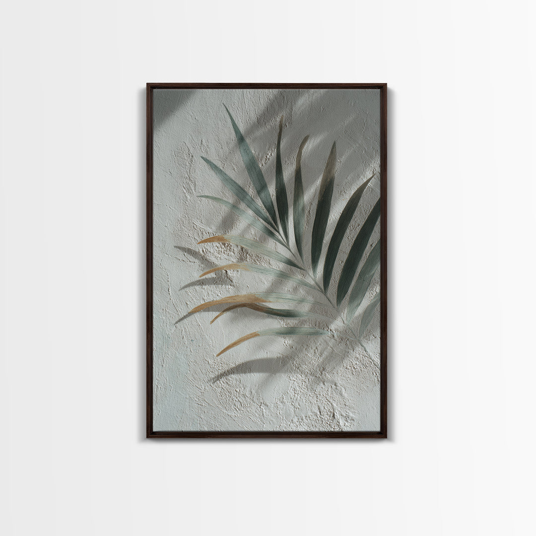 Gentle Palm Leaf Shadow on Plaster Framed Canvas Print, Yoga Studio Art, Yoga Studio Decor, Watercolor Art, Balance, YSA-2x3-80