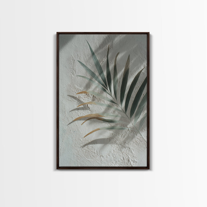 Gentle Palm Leaf Shadow on Plaster Framed Canvas Print, Yoga Studio Art, Yoga Studio Decor, Watercolor Art, Balance, YSA-2x3-80