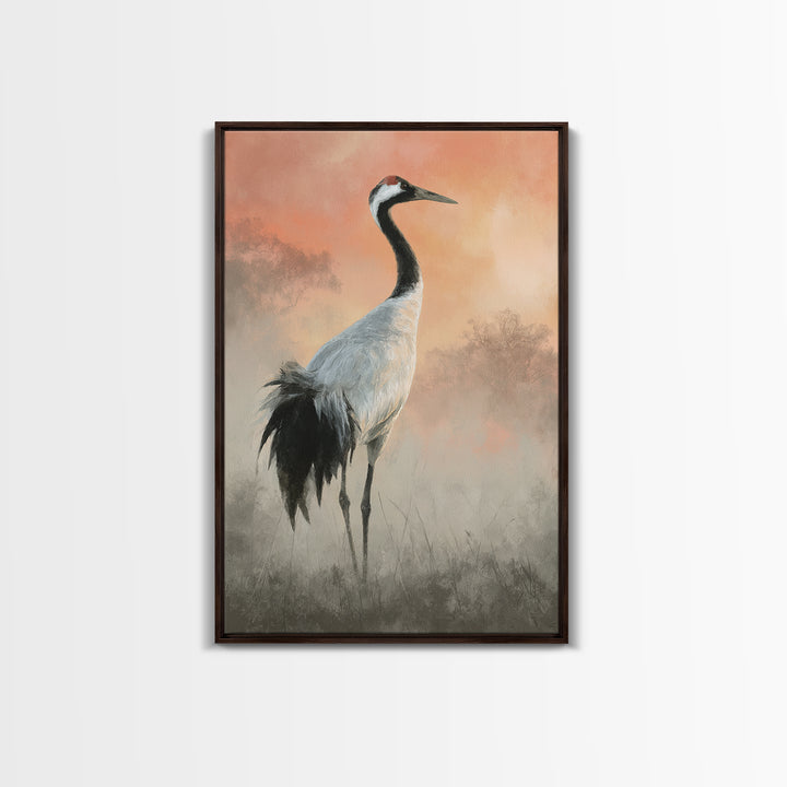 White Crane in Misty Morning Canvas Print, Yoga Studio Art, Mandala Wall Art, Yoga Studio Decor, Oil Painting, Balance, YSA-2x3-95