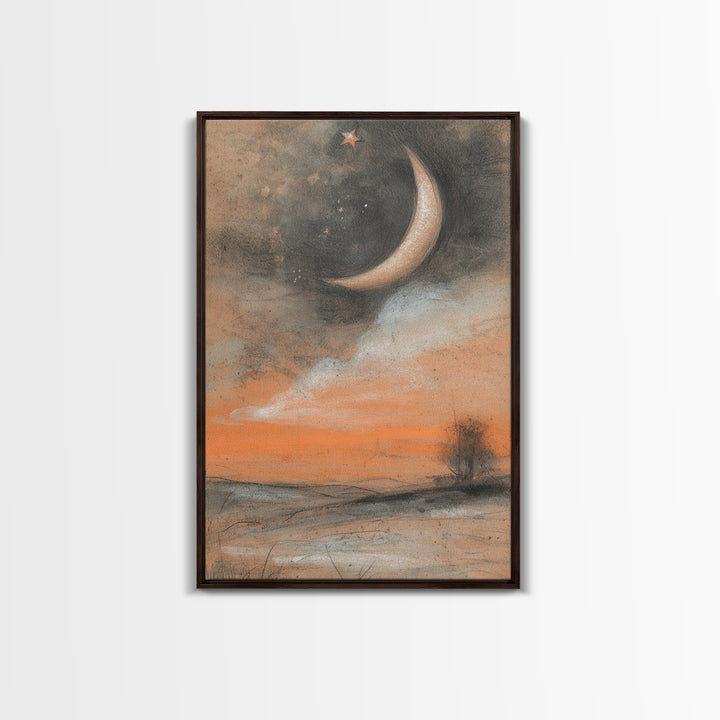 Crescent Moon and Stars Framed Canvas Print, Yoga Studio Art, Printable Wall Art, Yoga Studio Decor, Watercolor Art, Balance, YSA-2x3-98
