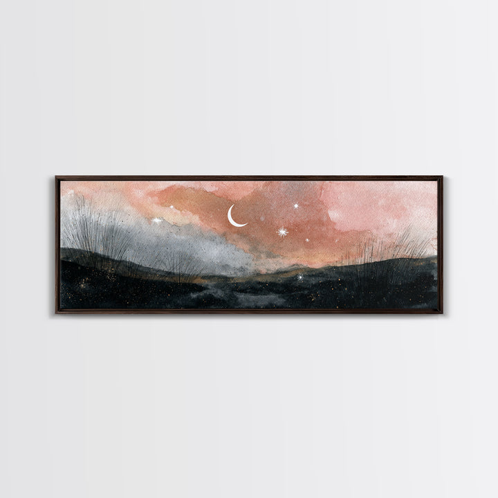Crescent Moon and Stars Framed Canvas Print, Yoga Studio Art, Home Decor, Yoga Studio Decor, Fine Art, Balance, Custom Wall Art, YSA-3x1-10