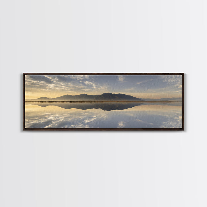 Sunrise Mountain Lake Reflection Framed Canvas Print, Yoga Studio Art, Zen Wall Art, Yoga Studio Decor, Watercolor Art, Balance, YSA-3x1-12