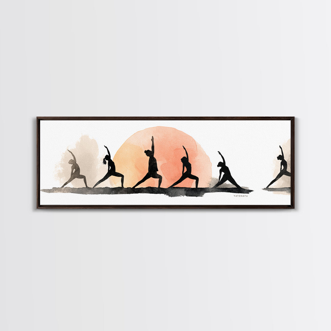 Sun Salutation Silhouette Sequence Without Text Canvas Print, Yoga Studio Art, Luxury Decor, Yoga Studio Decor, Balance, YSA-3x1-48