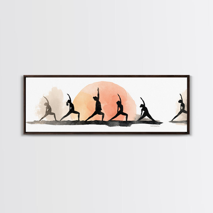 Sun Salutation Silhouette Sequence Without Text Canvas Print, Yoga Studio Art, Luxury Decor, Yoga Studio Decor, Balance, YSA-3x1-48