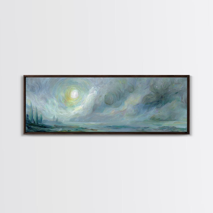 Crescent Moon and Stars Framed Canvas Print, Yoga Studio Art, Metal Wall Decor, Yoga Studio Decor, Fine Art, Balance, YSA-3x1-58