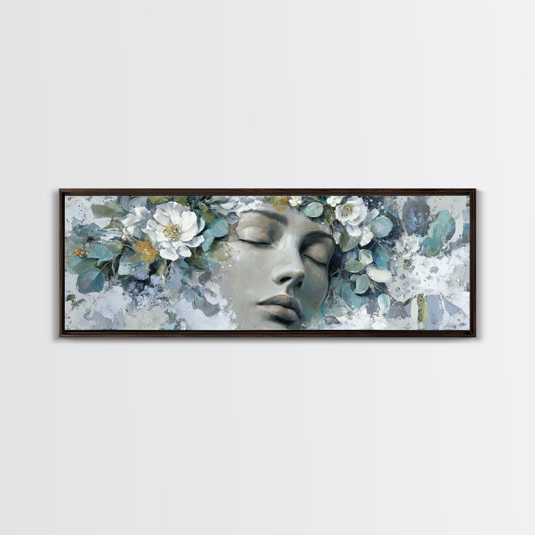 Closed Eye Face Framed Canvas Print, Yoga Studio Art, Yoga Gift, Yoga Studio Decor, Oil Painting, Balance, Neutral Decor, YSA-3x1-77
