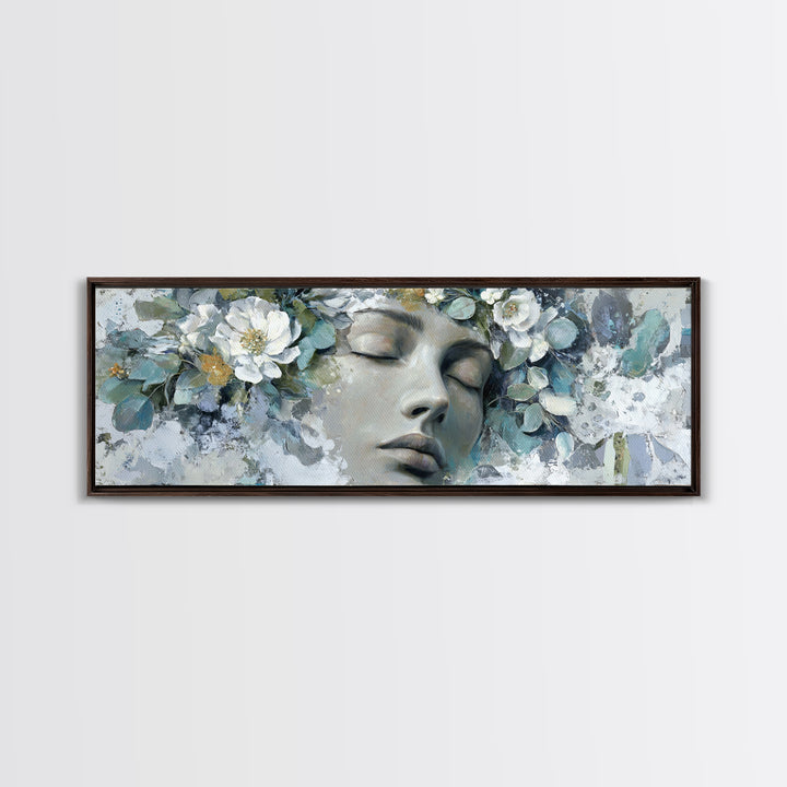 Closed Eye Face Framed Canvas Print, Yoga Studio Art, Yoga Gift, Yoga Studio Decor, Oil Painting, Balance, Neutral Decor, YSA-3x1-77
