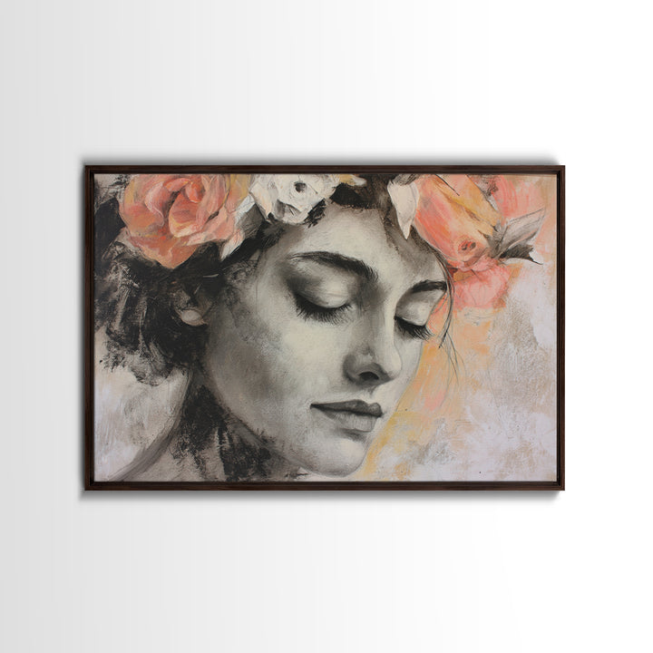 Closed Eye Face Canvas Print, Yoga Studio Art, Nature Prints, Yoga Studio Decor, Watercolor Art, Balance, Boho Wall Hanging, YSA-3x2-17