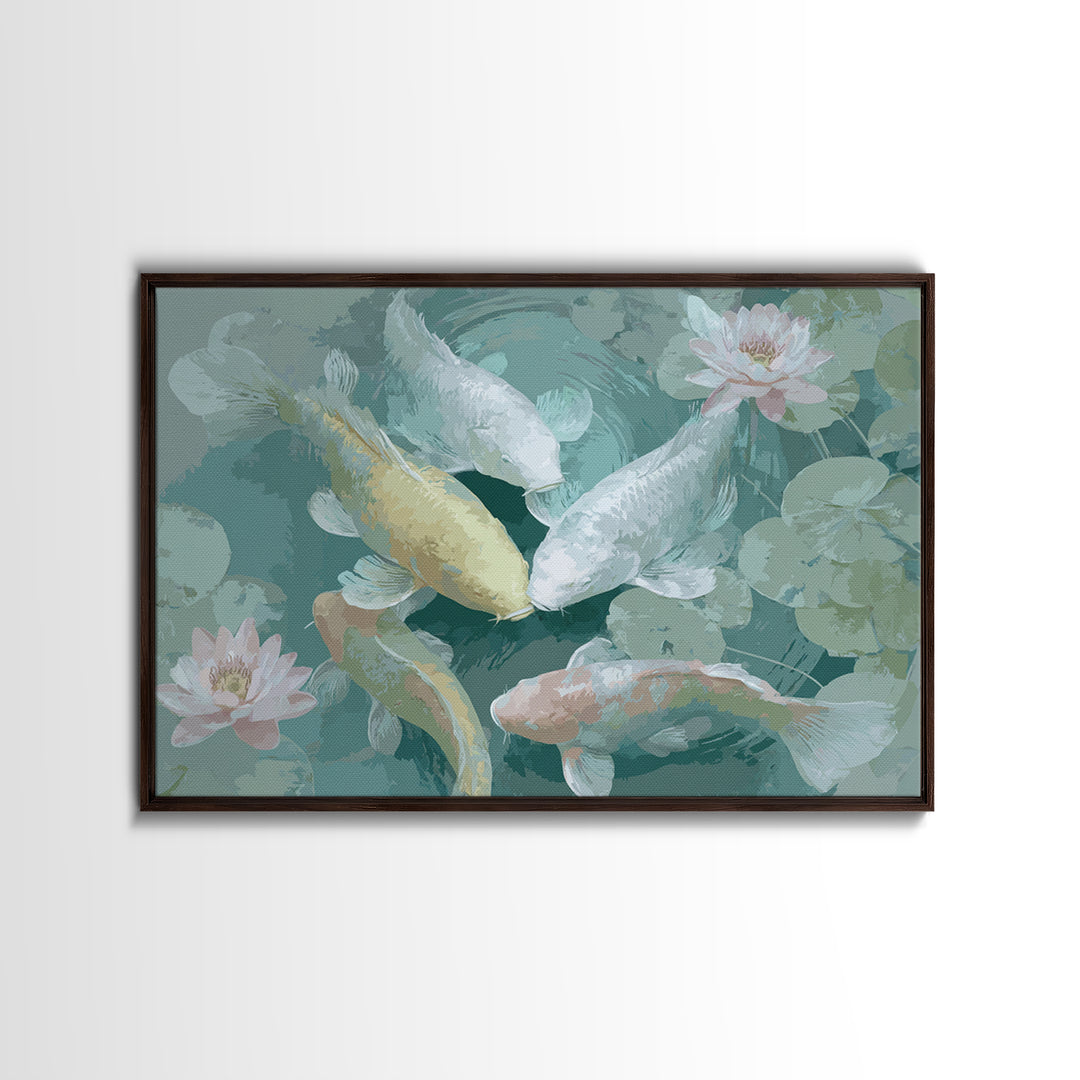 Lotus and Koi Water Scene Framed Canvas Print, Yoga Studio Art, Yoga, Yoga Studio Decor, Fine Art, Balance, Nature Prints, YSA-3x2-2