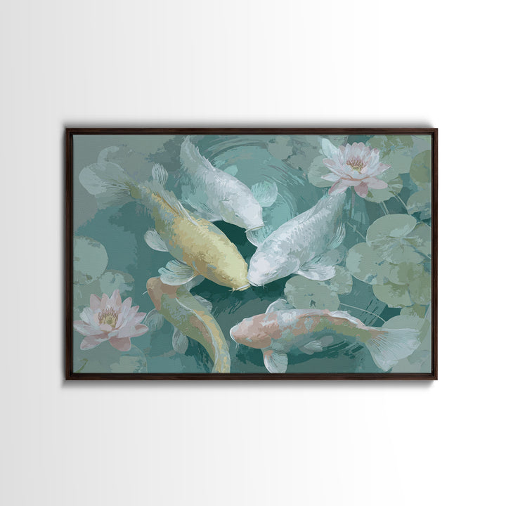 Lotus and Koi Water Scene Framed Canvas Print, Yoga Studio Art, Yoga, Yoga Studio Decor, Fine Art, Balance, Nature Prints, YSA-3x2-2