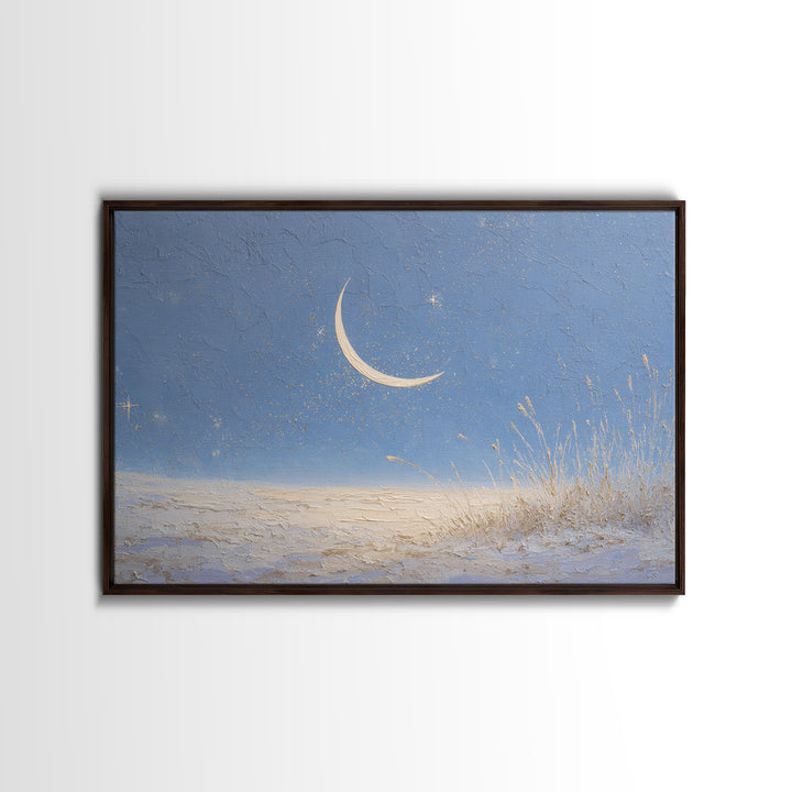 Crescent Moon and Stars Canvas Print, Yoga Studio Art, Living Room Wall Art, Yoga Studio Decor, Oil Painting, Balance, YSA-3x2-22