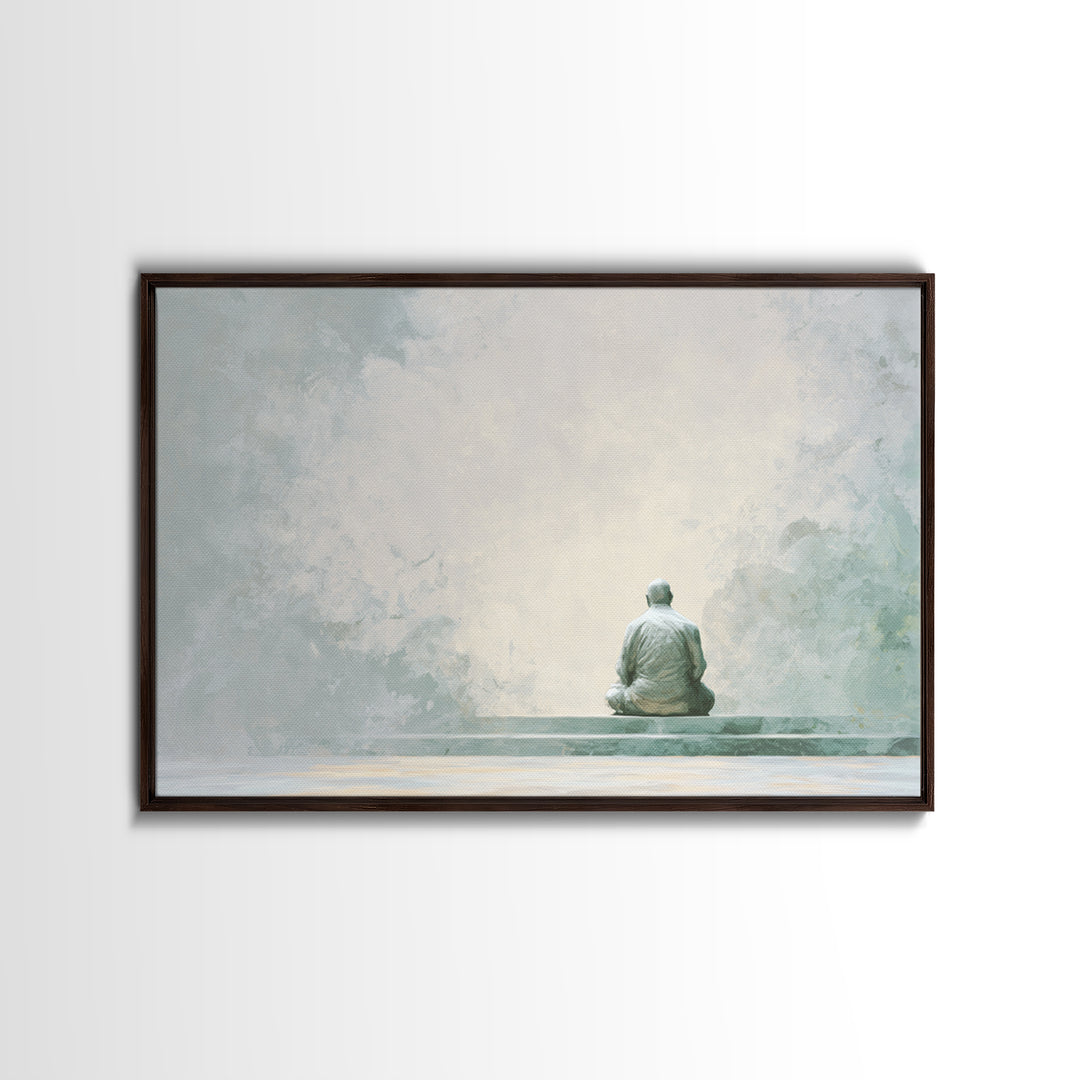 Soft Watercolor Aura Around Seated Figure Framed Canvas Print, Yoga Studio Art, Black Artists, Yoga Studio Decor, Balance, YSA-3x2-27