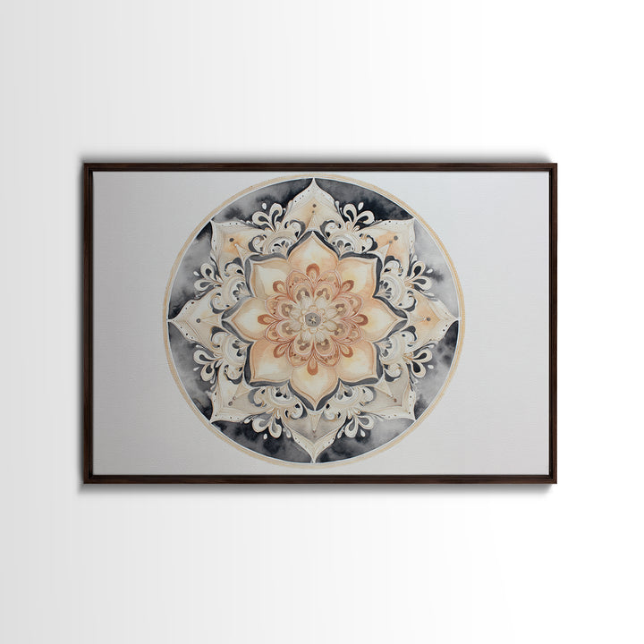 Mandala in Soft Earth Tones Canvas Print, Yoga Studio Art, Black and White Art, Yoga Studio Decor, Oil Painting, Balance, YSA-3x2-61