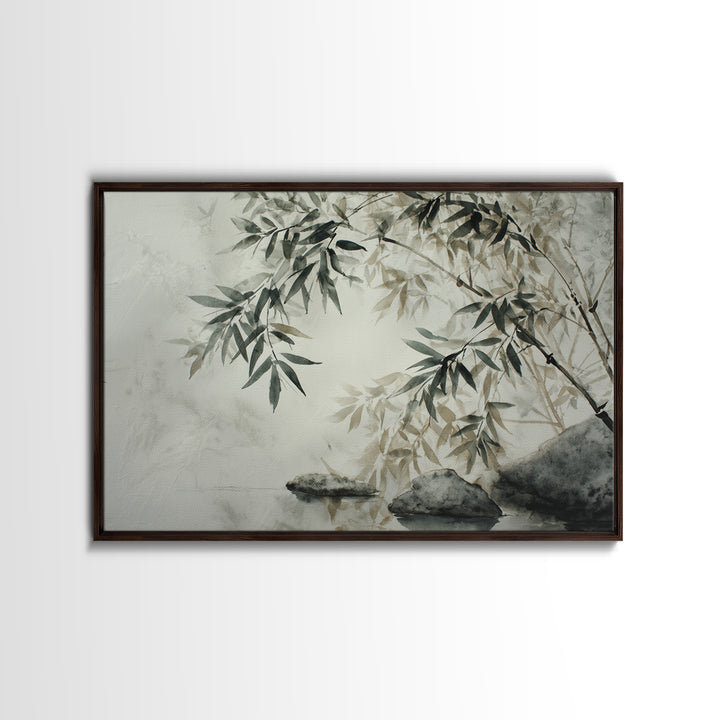 Bamboo and Mist Ink Wash Composition Canvas Print, Yoga Studio Art, Metal Wall Decor, Yoga Studio Decor, Fine Art, Balance, YSA-3x2-62