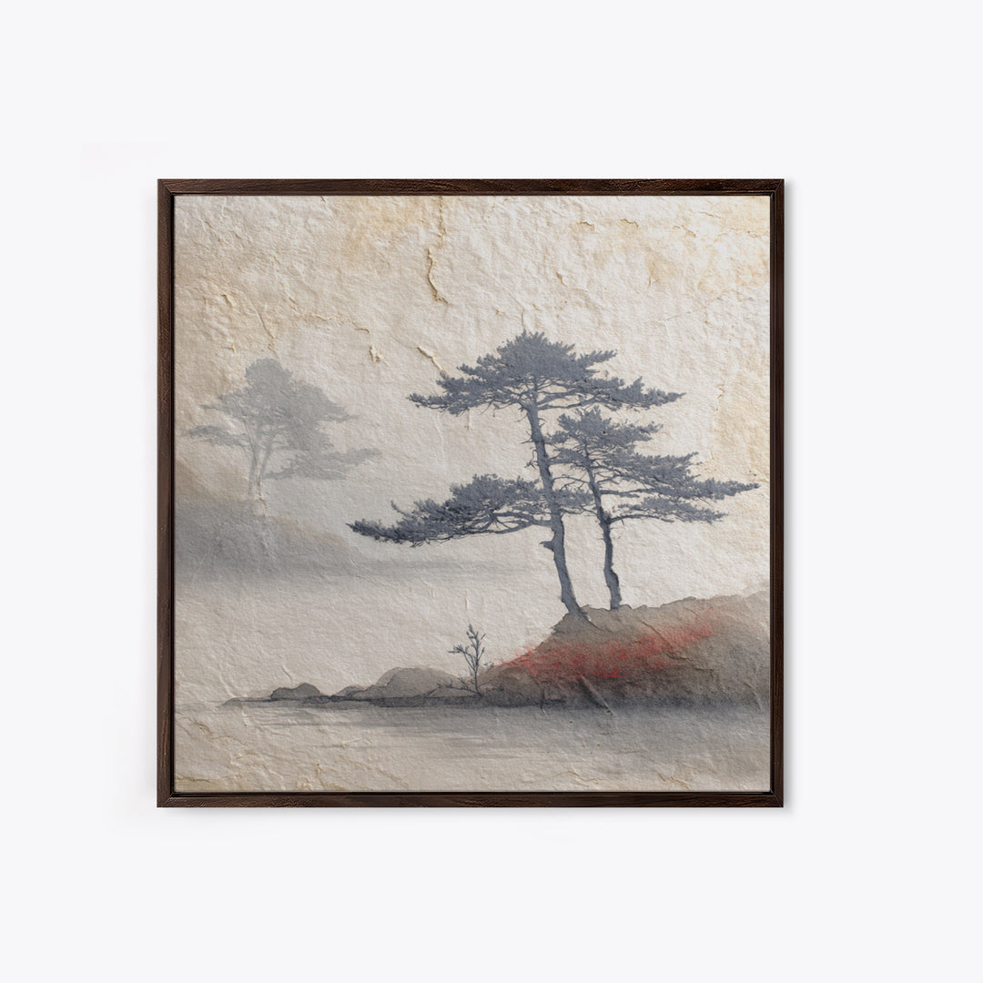 Soft Pine Silhouette Canvas Print, Zen Art, Boho Wall Decor, Living Room Decor, Oil Painting, Zen, Wabi Sabi Art, ZEN-1x1-15