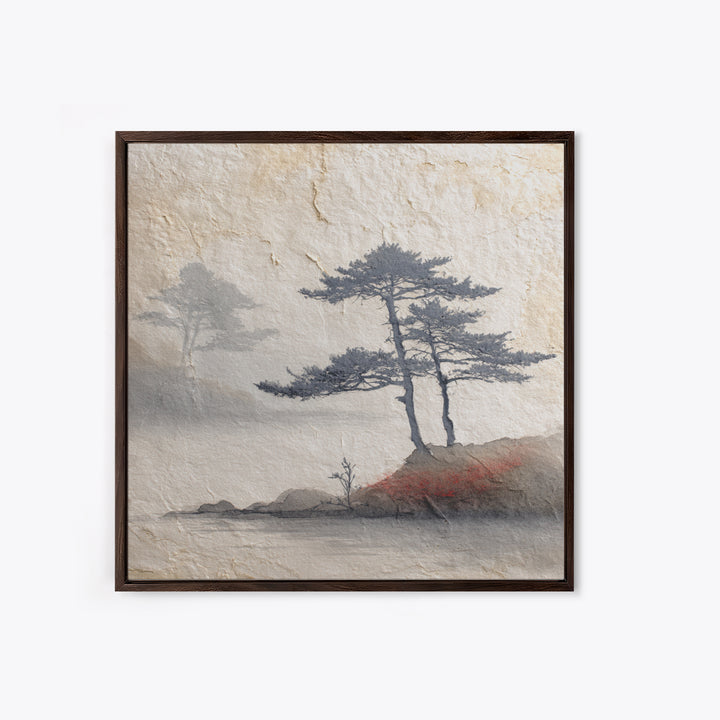 Soft Pine Silhouette Canvas Print, Zen Art, Boho Wall Decor, Living Room Decor, Oil Painting, Zen, Wabi Sabi Art, ZEN-1x1-15