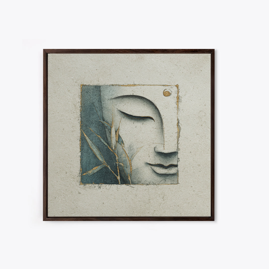Calm Face with Closed Eyes and Simple Canvas Print, Zen Art, Japanese Decor, Living Room Decor, Fine Art, Zen, Luxury Decor, ZEN-1x1-22