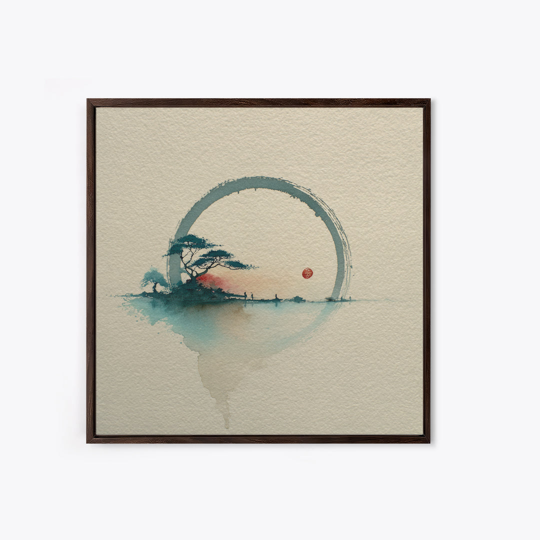 Single Black Ens Circle on Warm Paper Canvas Print, Zen Art, Art, Living Room Decor, Zen, Garden Art, Japanese Wall Art, ZEN-1x1-25