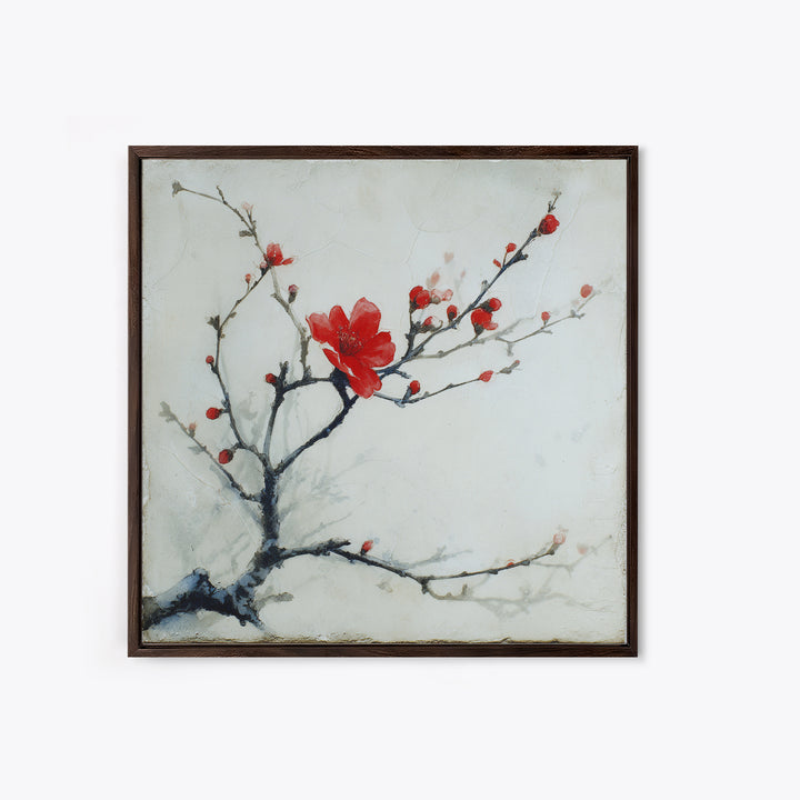 Black Branch with One Red Blossom Framed Canvas Print, Zen Art, Art Print, Living Room Decor, Fine Art, Zen, Boho Wall Decor, ZEN-1x1-33
