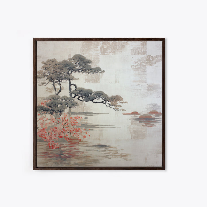 Soft Pine Silhouette Framed Canvas Print, Zen Art, Wabi Sabi Wall Art, Living Room Decor, Fine Art, Zen, Statement Artwork, ZEN-1x1-39