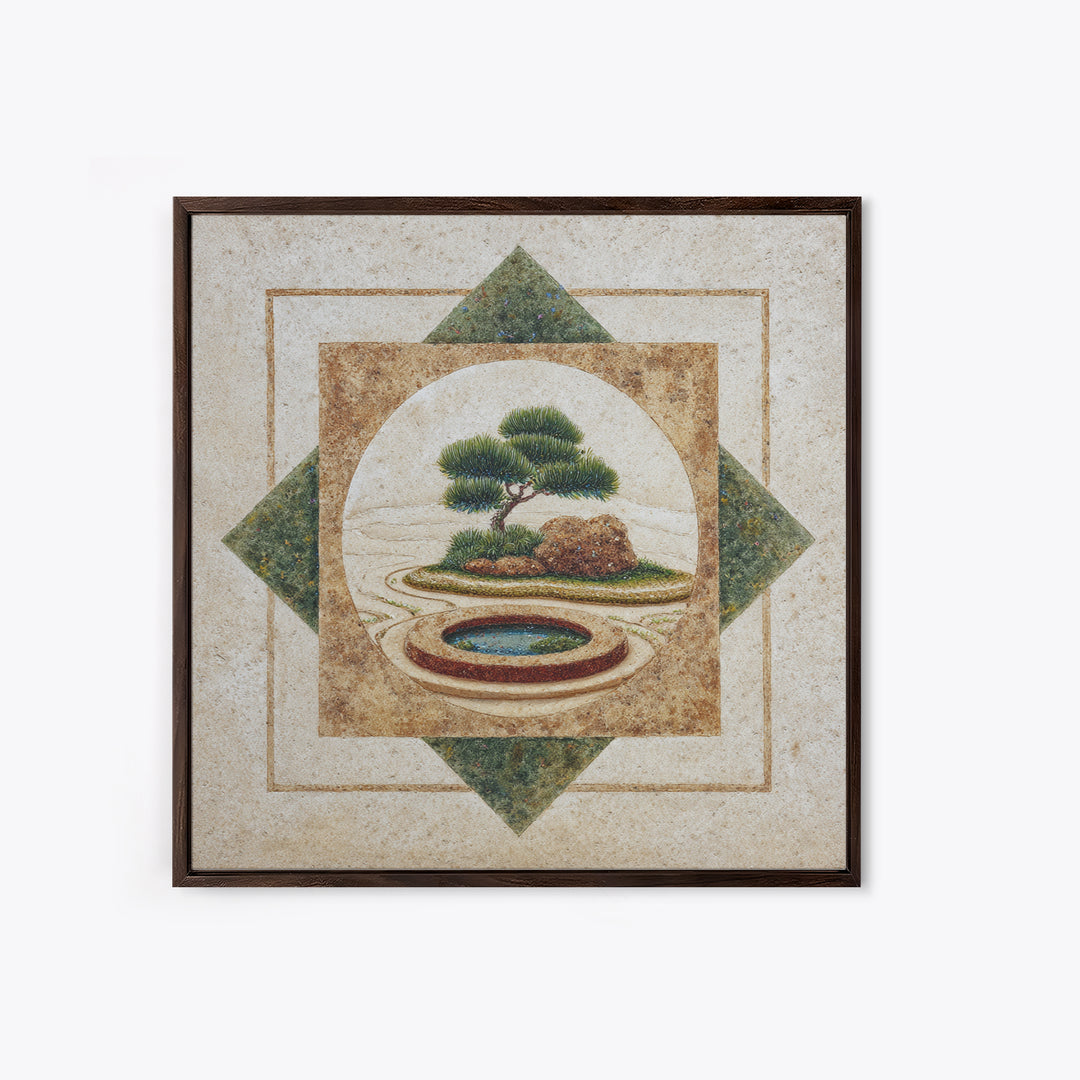 Raked Sand Garden Pattern from Above Framed Canvas Print, Zen Art, Artist, Living Room Decor, Watercolor Art, Zen, ZEN-1x1-6