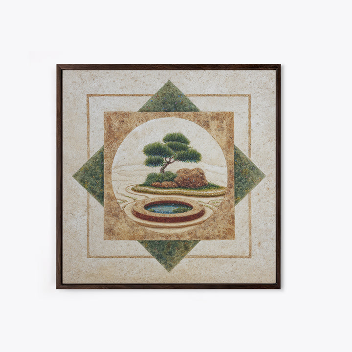 Raked Sand Garden Pattern from Above Framed Canvas Print, Zen Art, Artist, Living Room Decor, Watercolor Art, Zen, ZEN-1x1-6