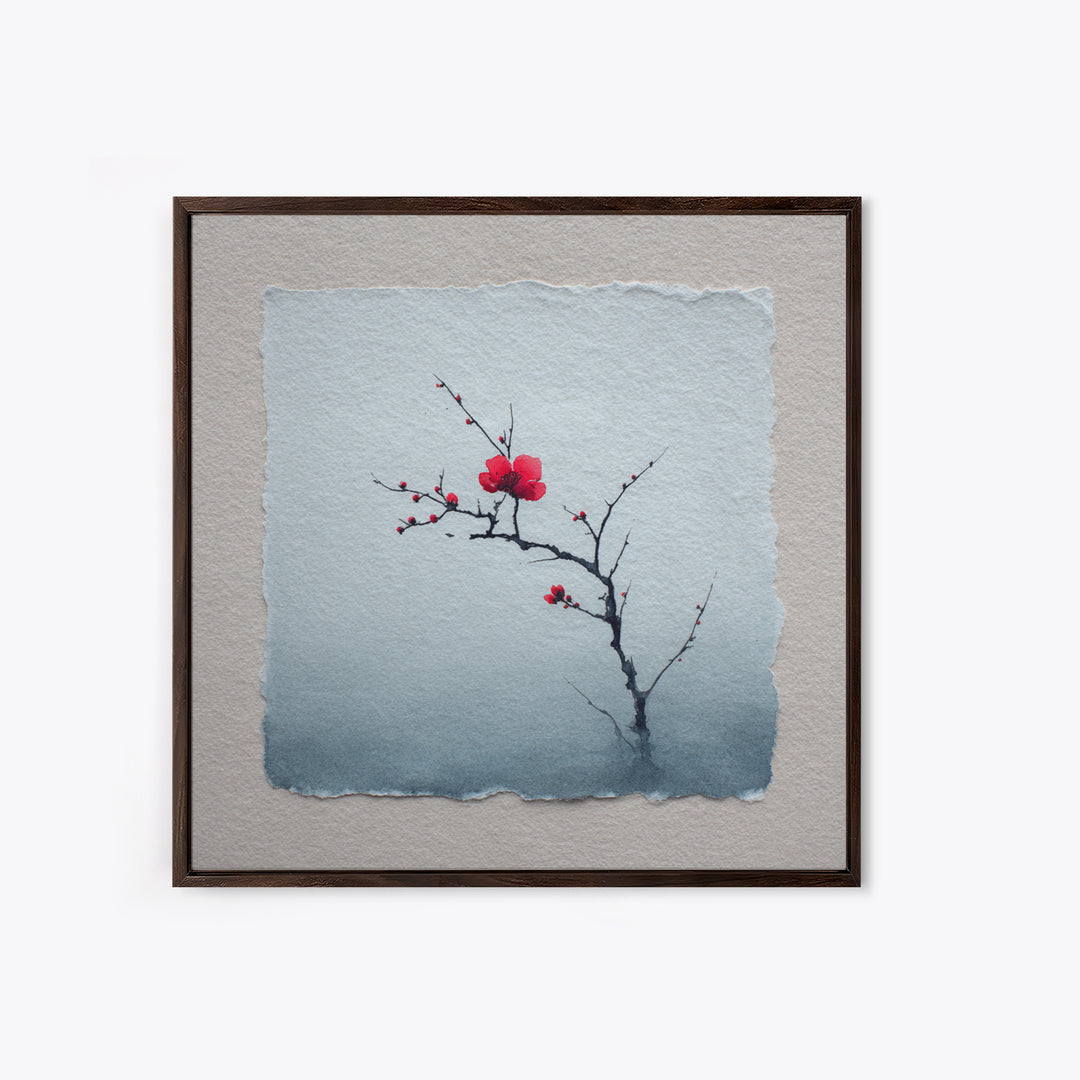 Black Branch with One Red Blossom Canvas Print, Zen Art, Abstract Art, Living Room Decor, Oil Painting, Zen, Wabi Sabi Wall Art, ZEN-1x1-81