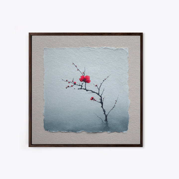 Black Branch with One Red Blossom Canvas Print, Zen Art, Abstract Art, Living Room Decor, Oil Painting, Zen, Wabi Sabi Wall Art, ZEN-1x1-81