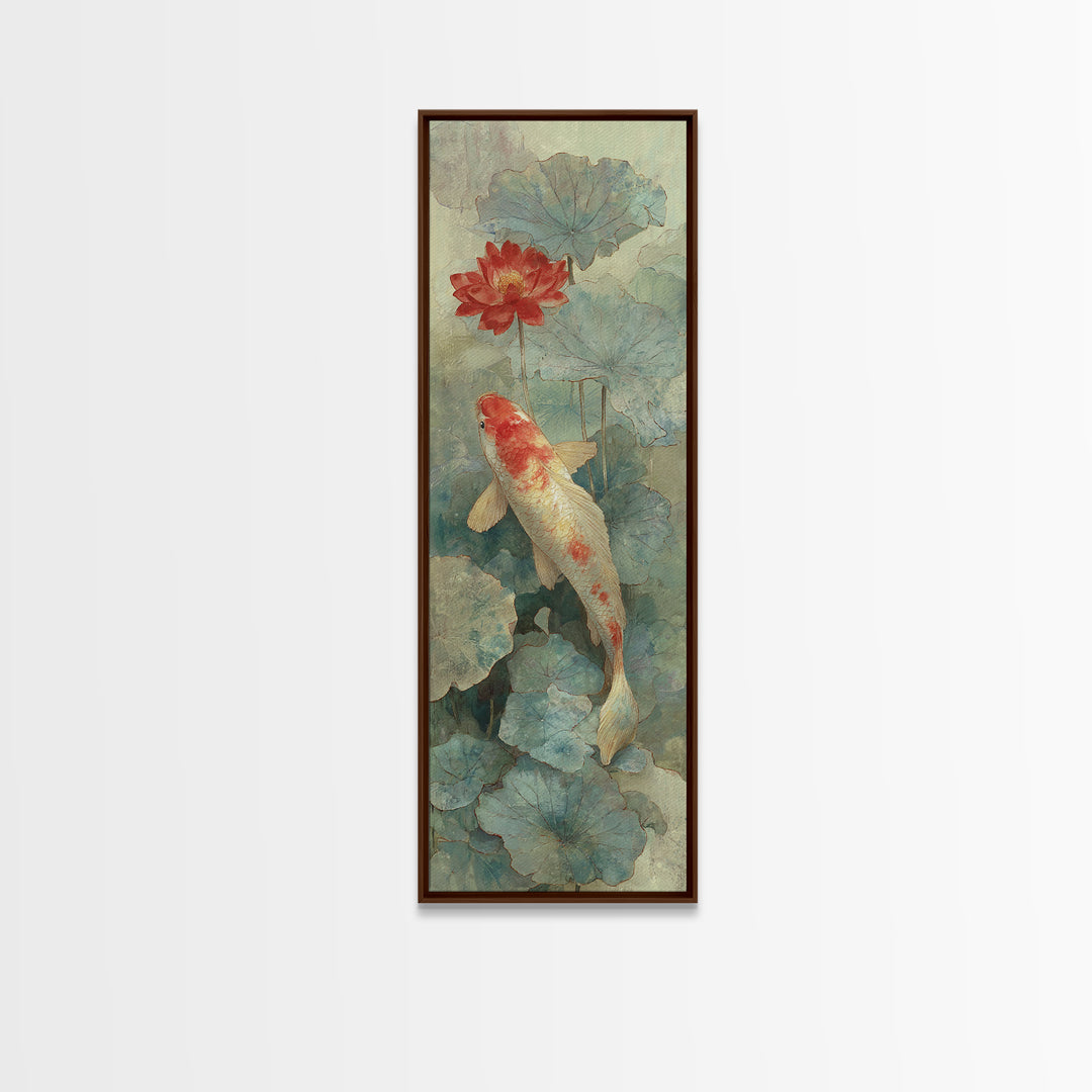 Koi Fish Beneath Floating Lotus Leaves Canvas Print, Zen Art, Abstract Art, Living Room Decor, Watercolor Art, Zen, ZEN-1x3-16
