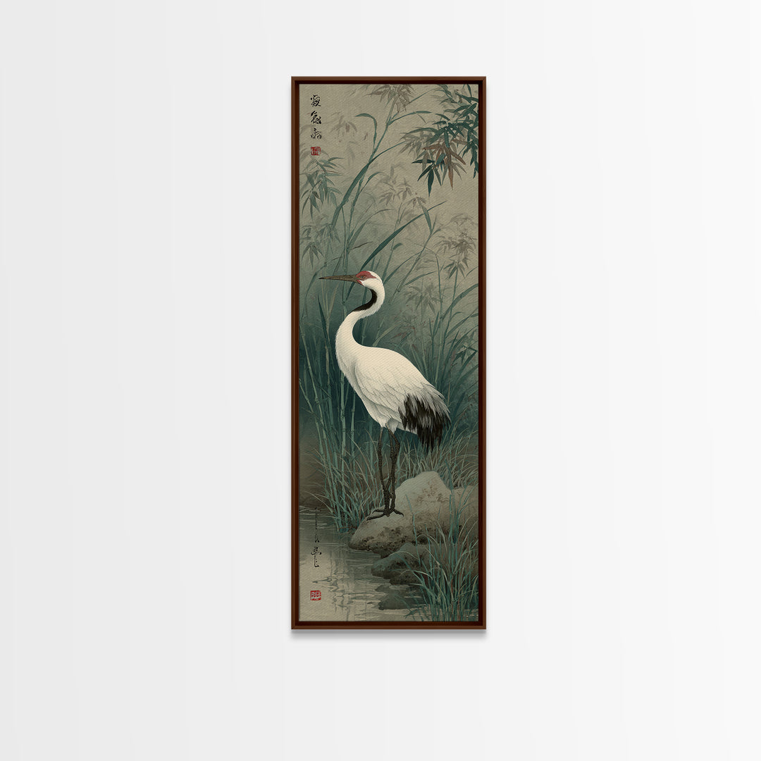 White Crane Standing Framed Canvas Print, Zen Art, Extra Large Wall Art, Living Room Decor, Fine Art, Zen, Boho Decor, ZEN-1x3-19