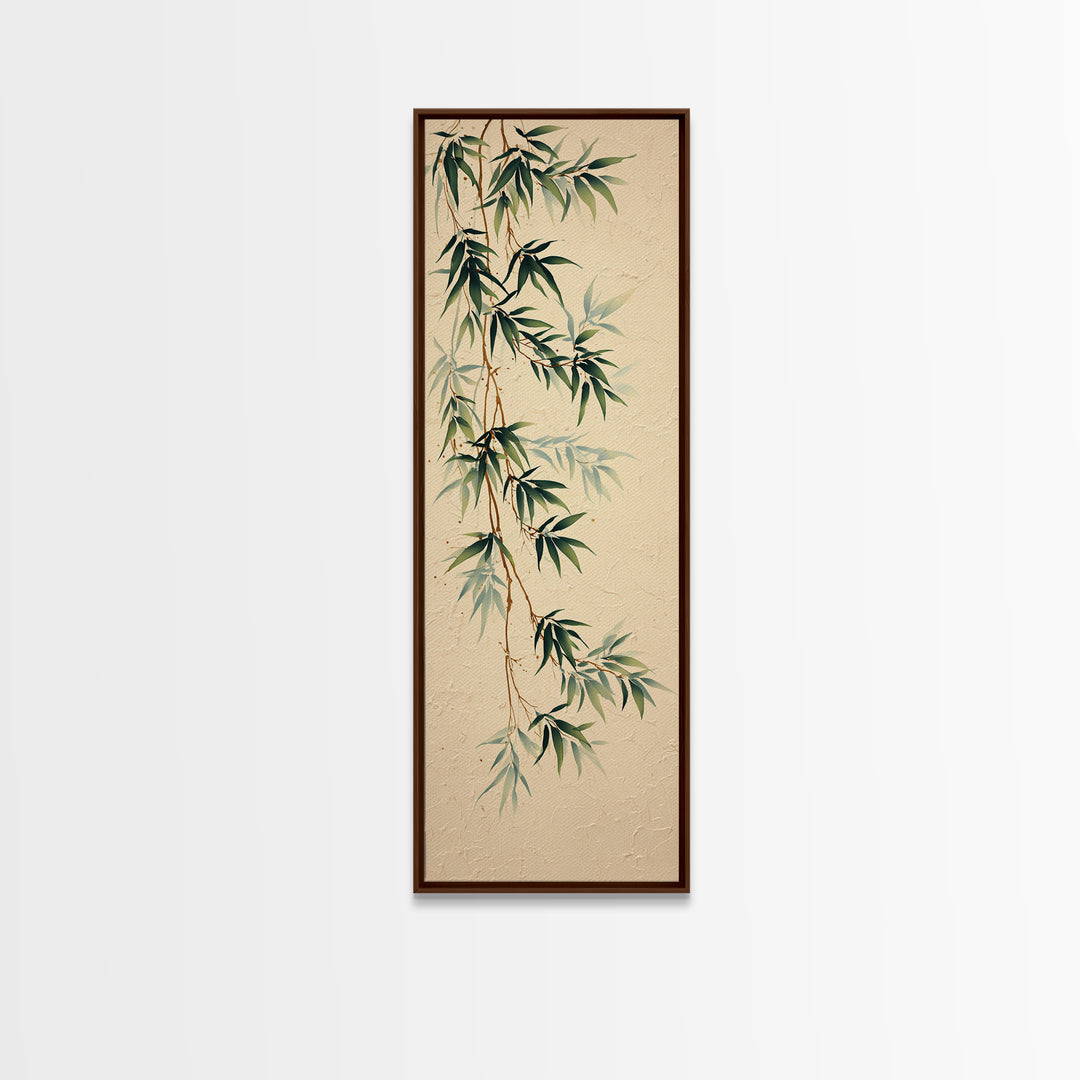 Minimal Bamboo Leaves Framed Canvas Print, Zen Art, Art Print, Living Room Decor, Fine Art, Zen, Boho Wall Decor, Japanese Art, ZEN-1x3-29
