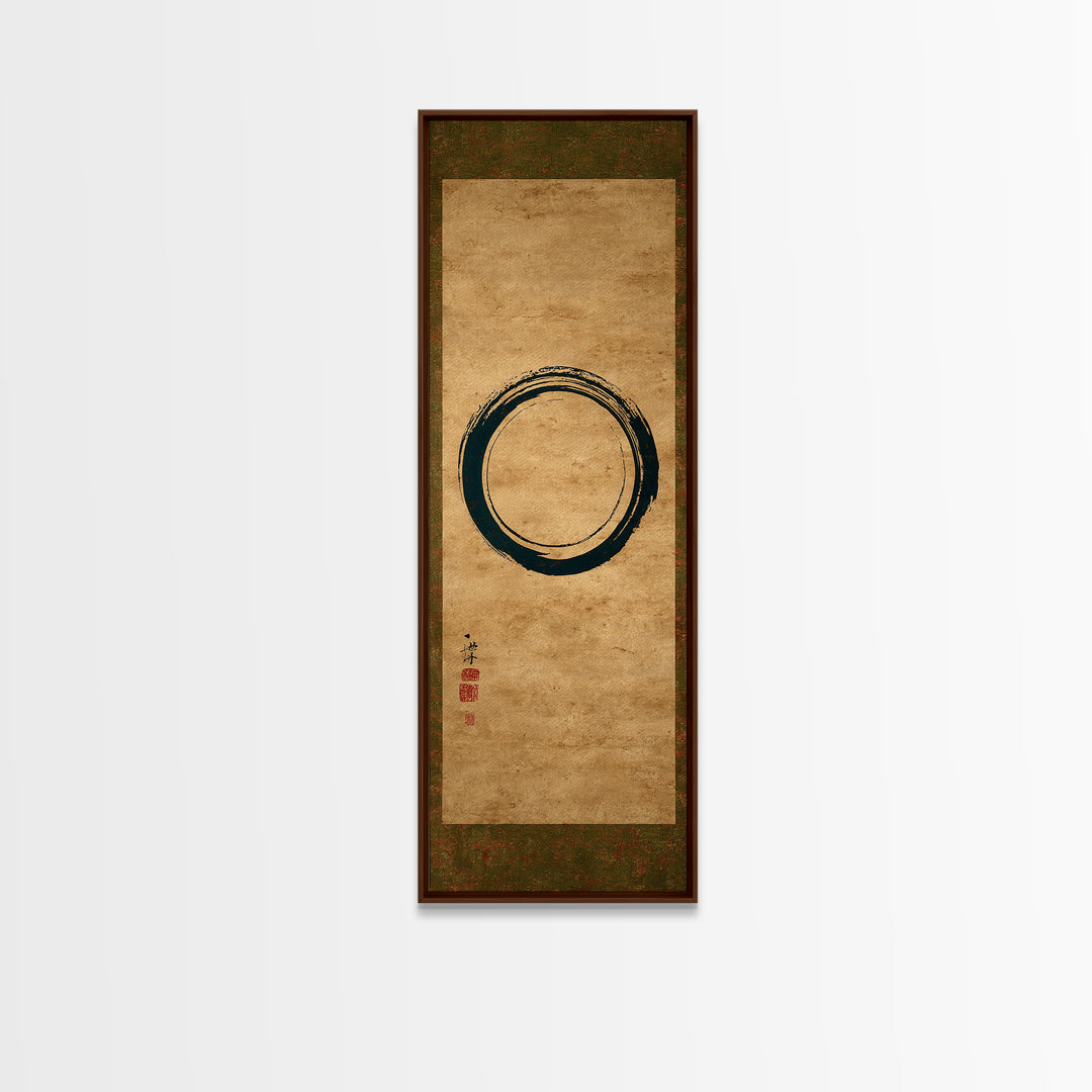 Single Black Ens Circle on Warm Paper Framed Canvas Print, Zen Art, Printable Art, Living Room Decor, Zen, Nature Prints, ZEN-1x3-61