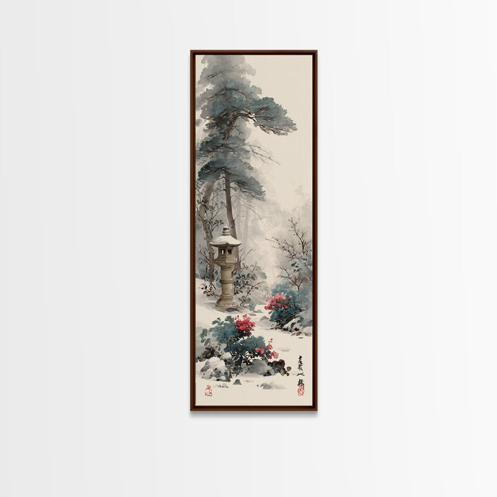 Stone Lantern in Morning Fog Without Garden Canvas Print, Zen Art, Textured Painting, Living Room Decor, Fine Art, Zen, ZEN-1x3-78
