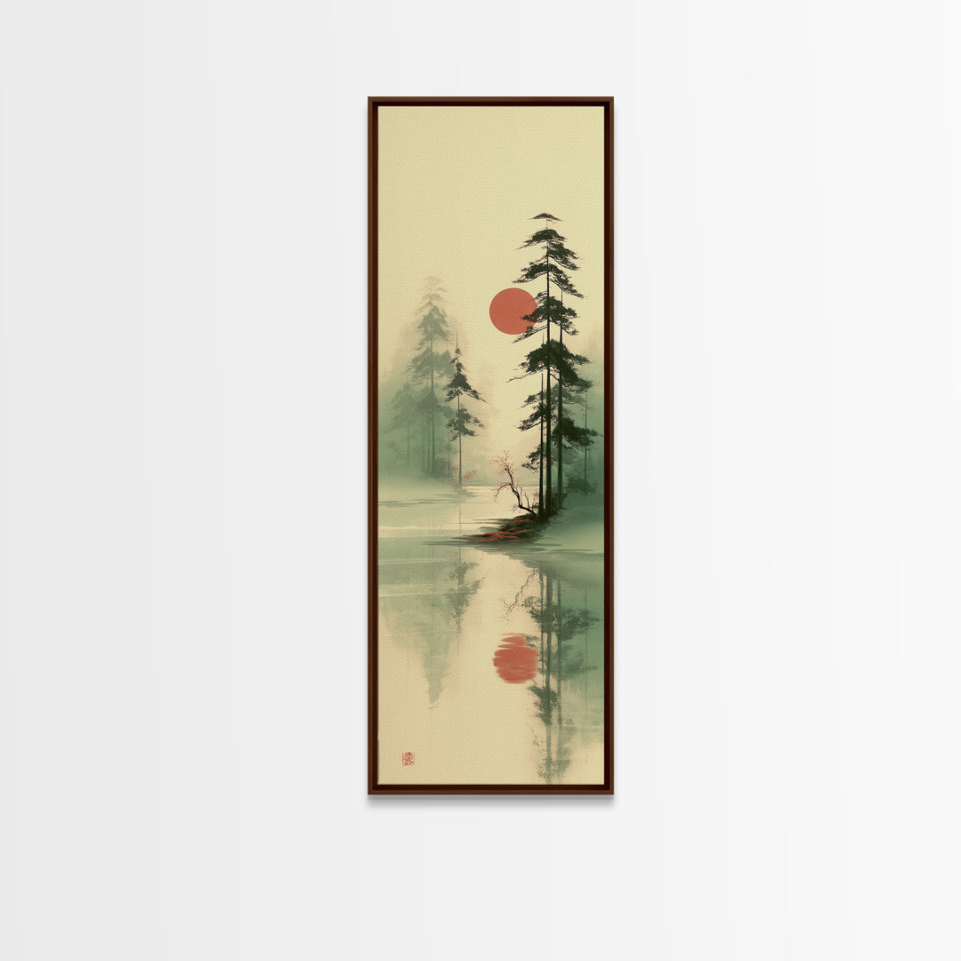 Moon Reflected in Quiet Pond Canvas Print, Zen Art, Home Decor, Living Room Decor, Fine Art, Zen, Boho Wall Art, Garden Art, ZEN-1x3-94