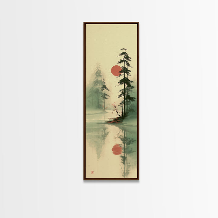 Moon Reflected in Quiet Pond Canvas Print, Zen Art, Home Decor, Living Room Decor, Fine Art, Zen, Boho Wall Art, Garden Art, ZEN-1x3-94