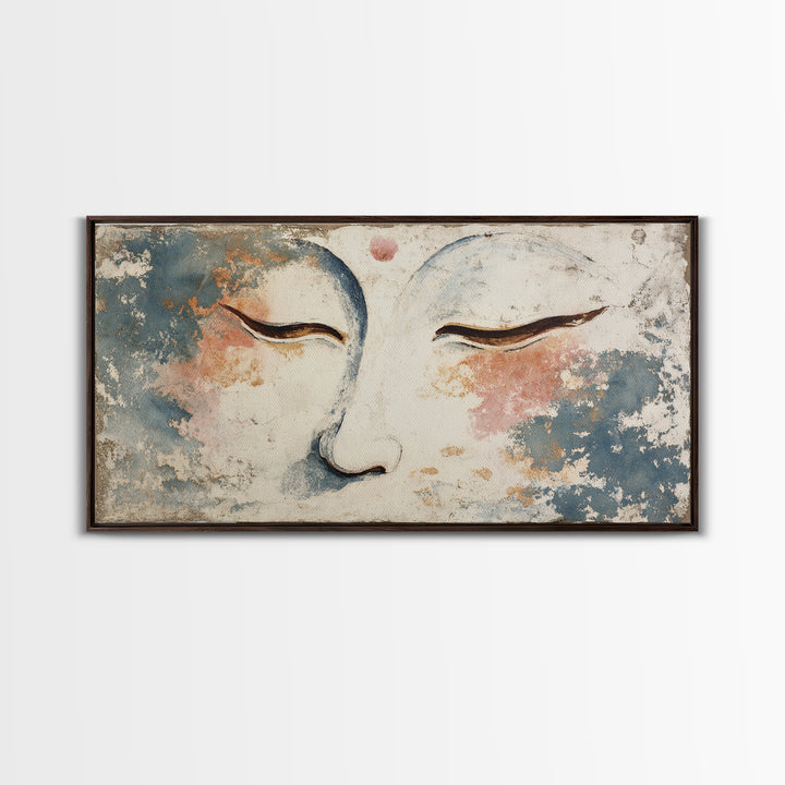 Calm Face with Closed Eyes and Simple Framed Canvas Print, Zen Art, Wall Art, Living Room Decor, Oil Painting, Zen, ZEN-2x1-18