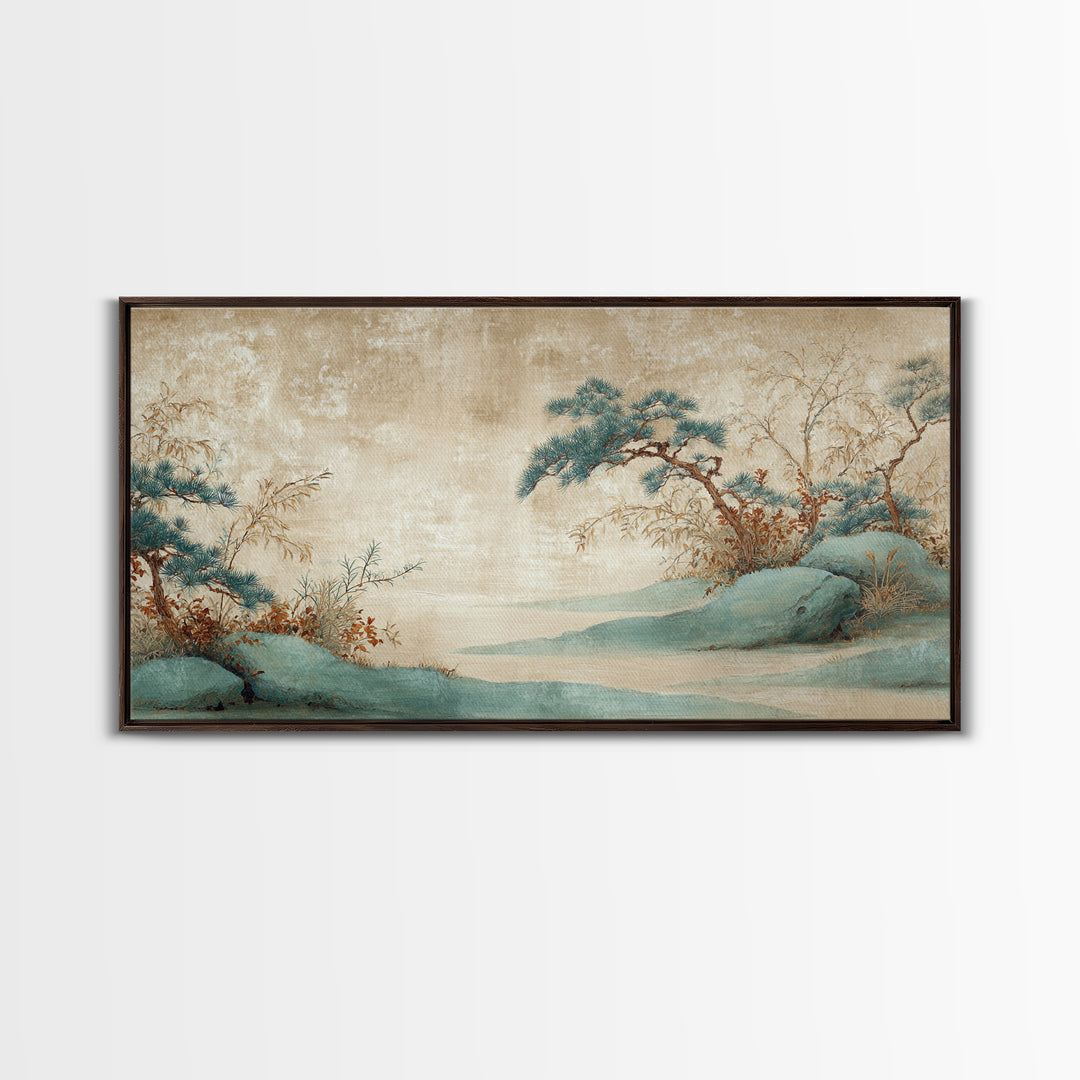 Raked Sand Garden Pattern from Above Framed Canvas Print, Zen Art, Large Wall Art, Living Room Decor, Oil Painting, Zen, ZEN-2x1-50