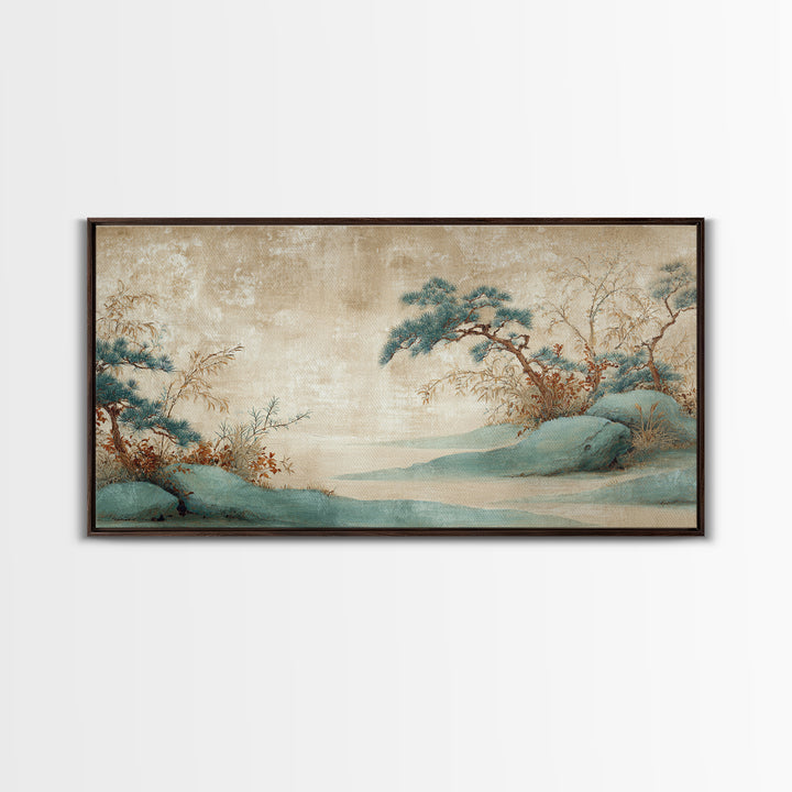 Raked Sand Garden Pattern from Above Framed Canvas Print, Zen Art, Large Wall Art, Living Room Decor, Oil Painting, Zen, ZEN-2x1-50